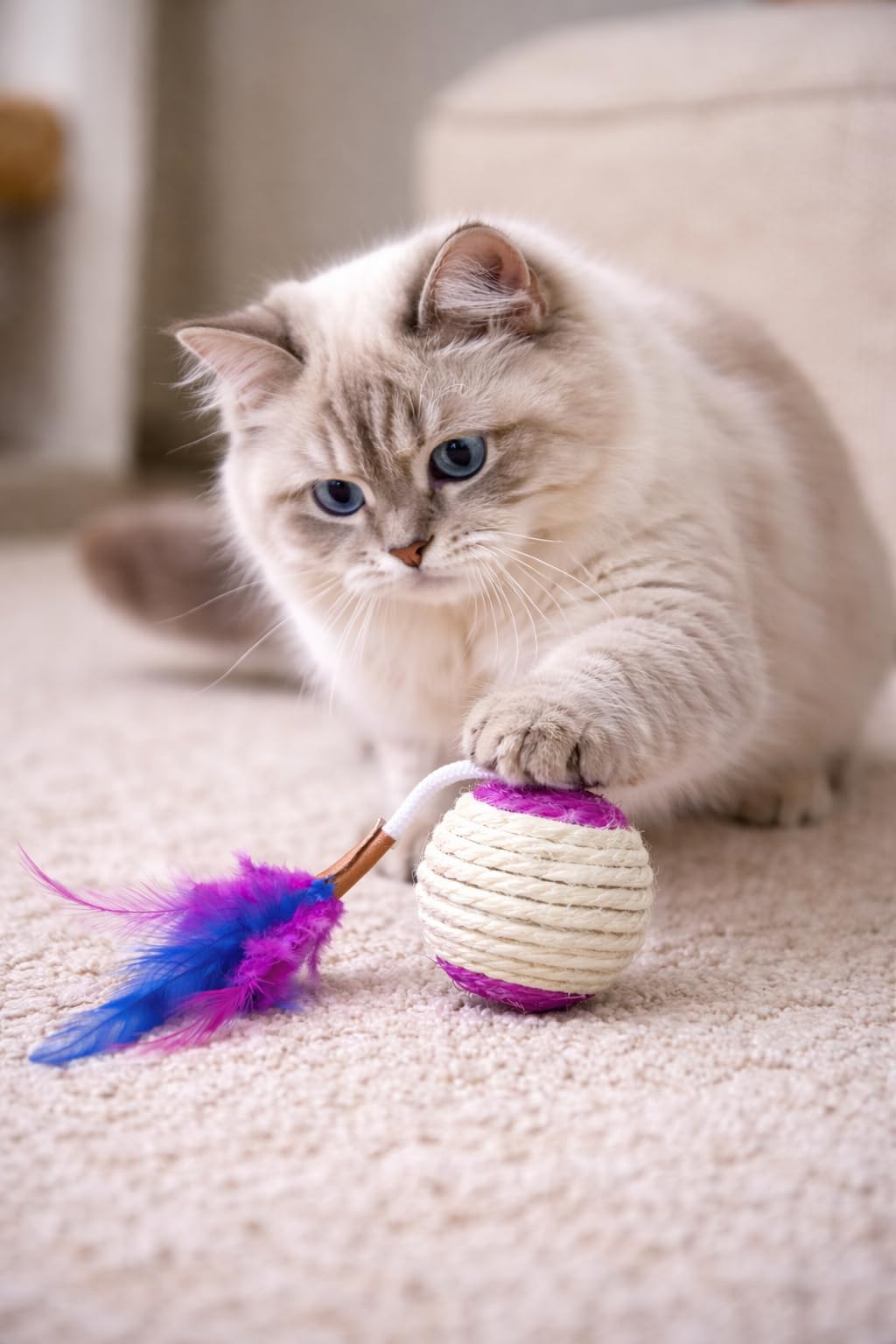 karlie-spielb-lle-mit-feder-und-rassel-katzenspielzeug-sisal-6-cm-sortiert image 6