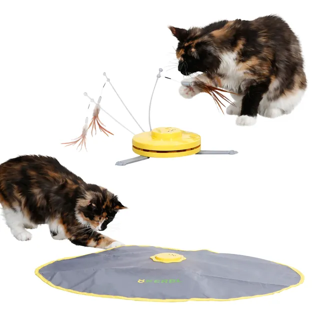 kerbl-pet-catch-the-tailfeather-2-in-1-katzenspielzeug-gelb-grau-70-x-53-x-5-cm image 1