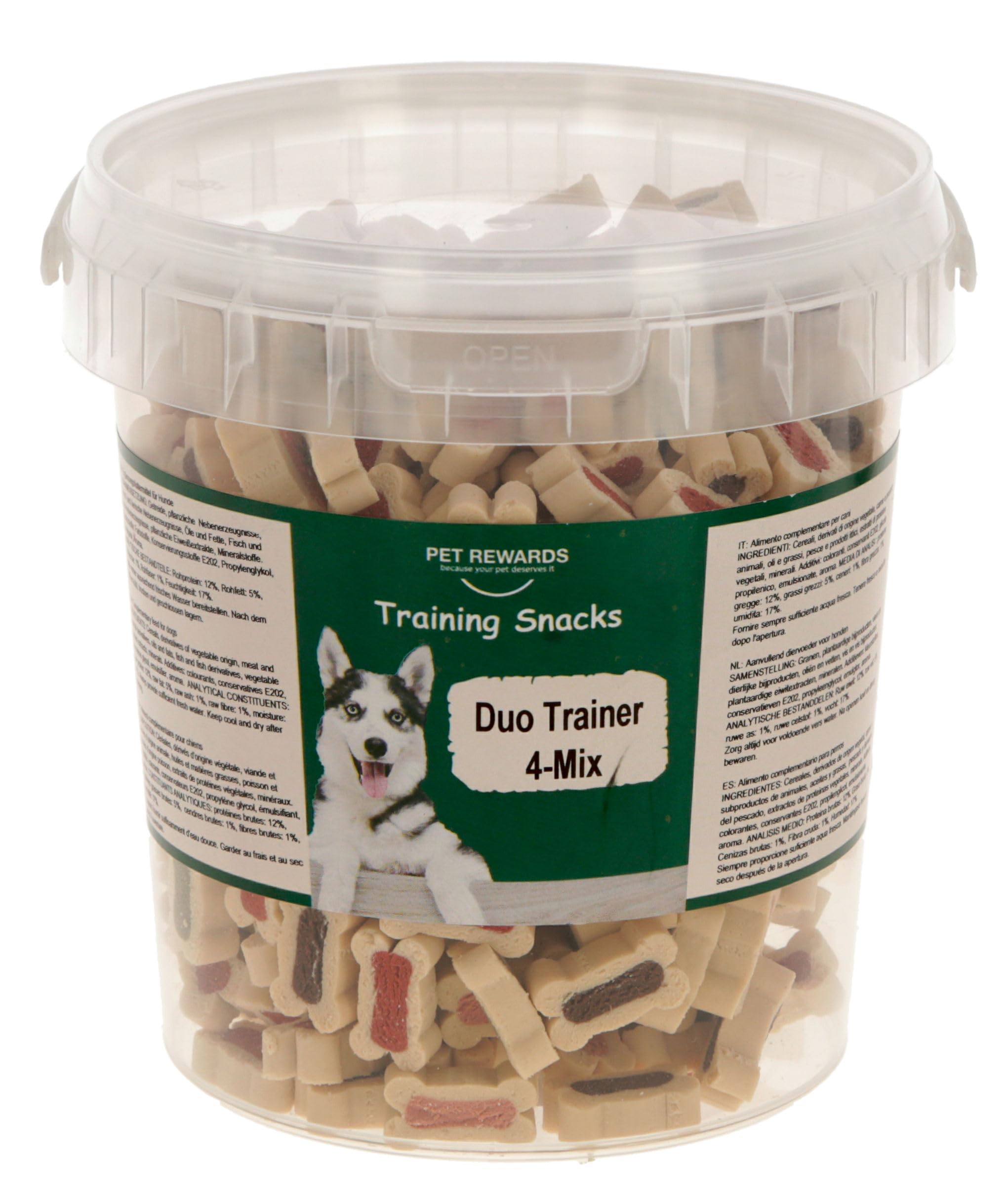 kerbl-duo-trainer-4-mix-500-g-eimer-trainingsleckerli-mit-huhn-wild-minze-und-la image 1