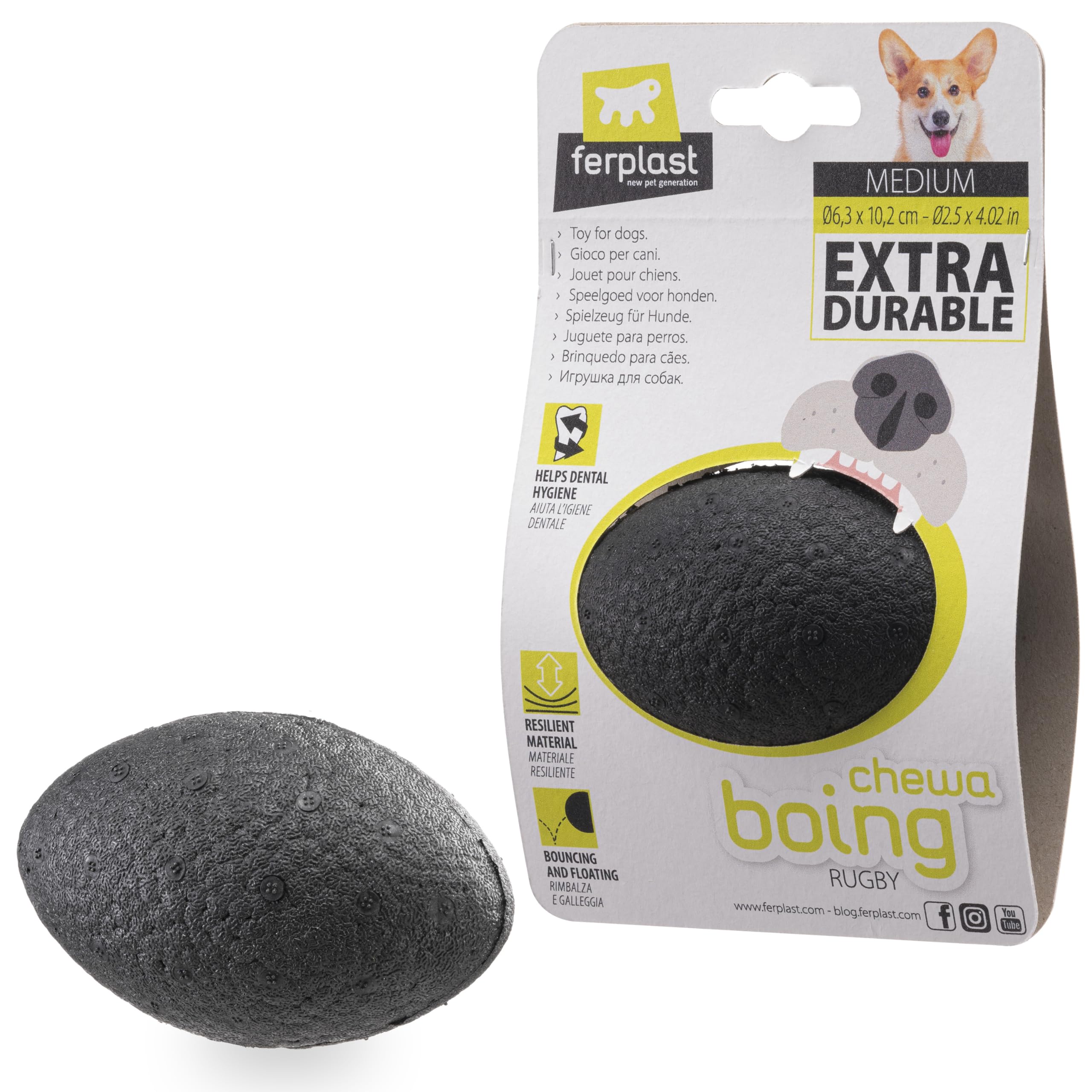 ferplast-chewa-boing-rugby-hundespielzeug-m-schwarz-10-cm-schwimmend image 1
