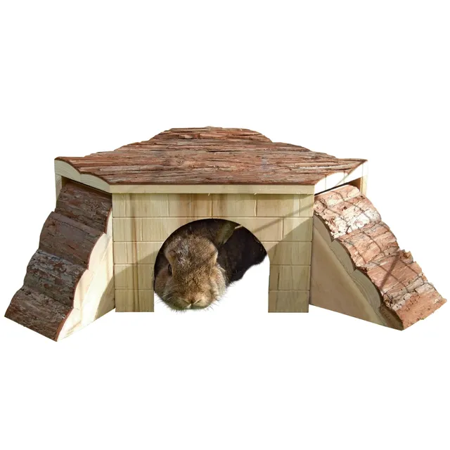 kerbl-pet-nagerhaus-37x37x16-cm-holz-natur-kaninchenhaus-mit-2-rampen image 1