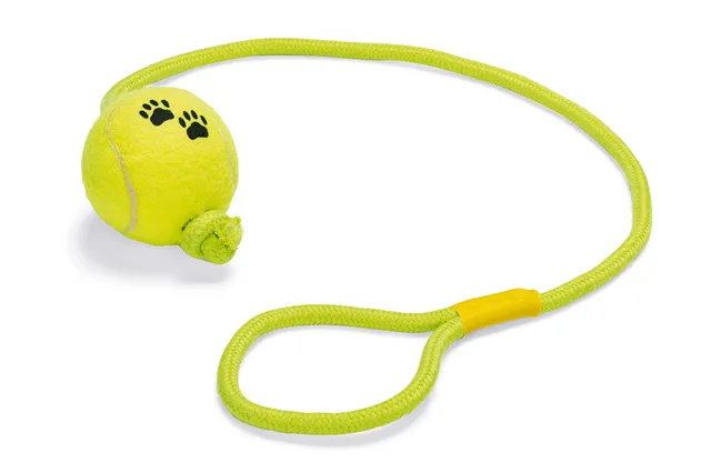 karlie-tennisball-mit-wurfseil-hundespielzeug-17x6x6-cm-gelb image 1