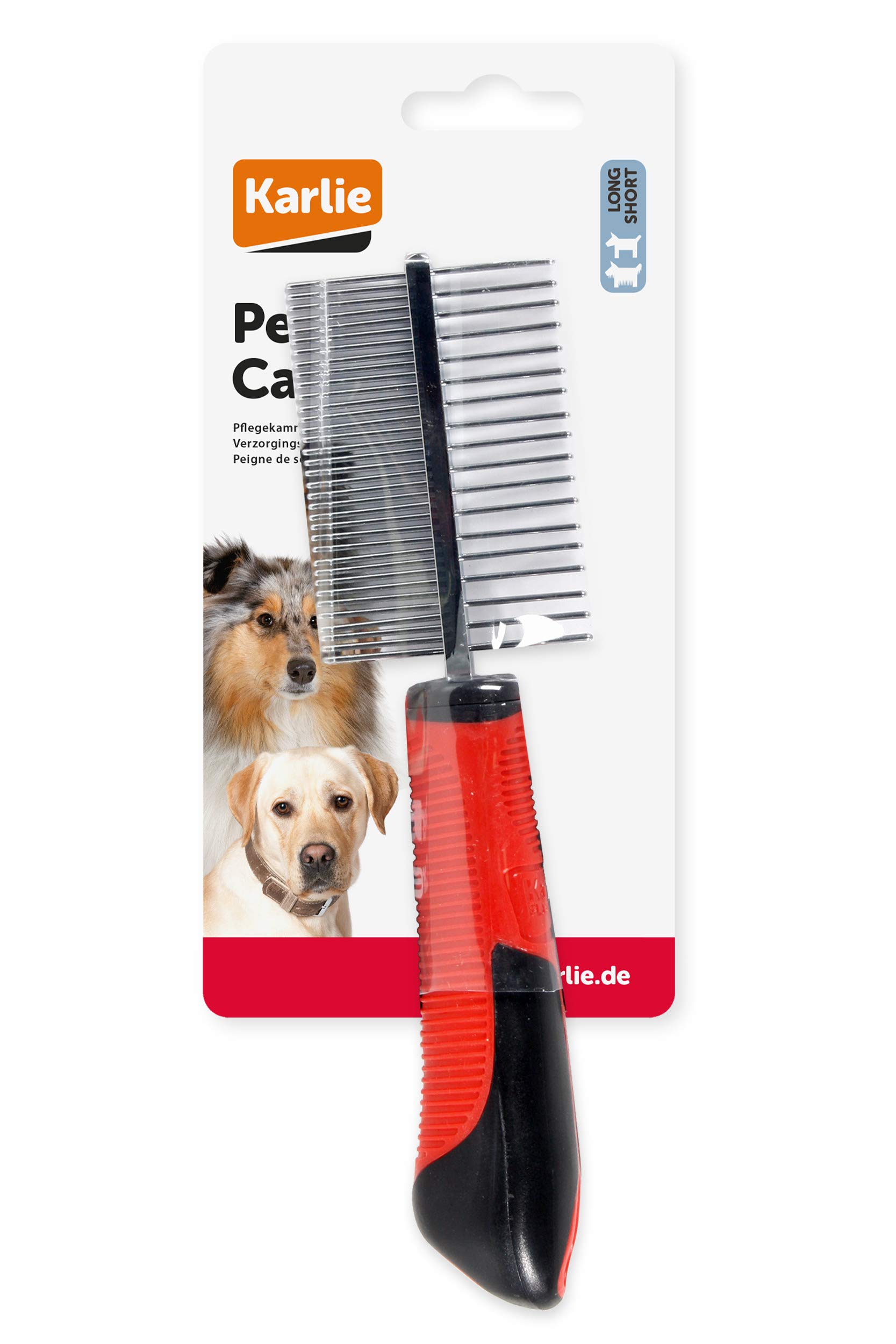 karlie-doppel-pflegekamm-30x5-5x3-cm-rot-schwarz-mit-gummigriff image 2