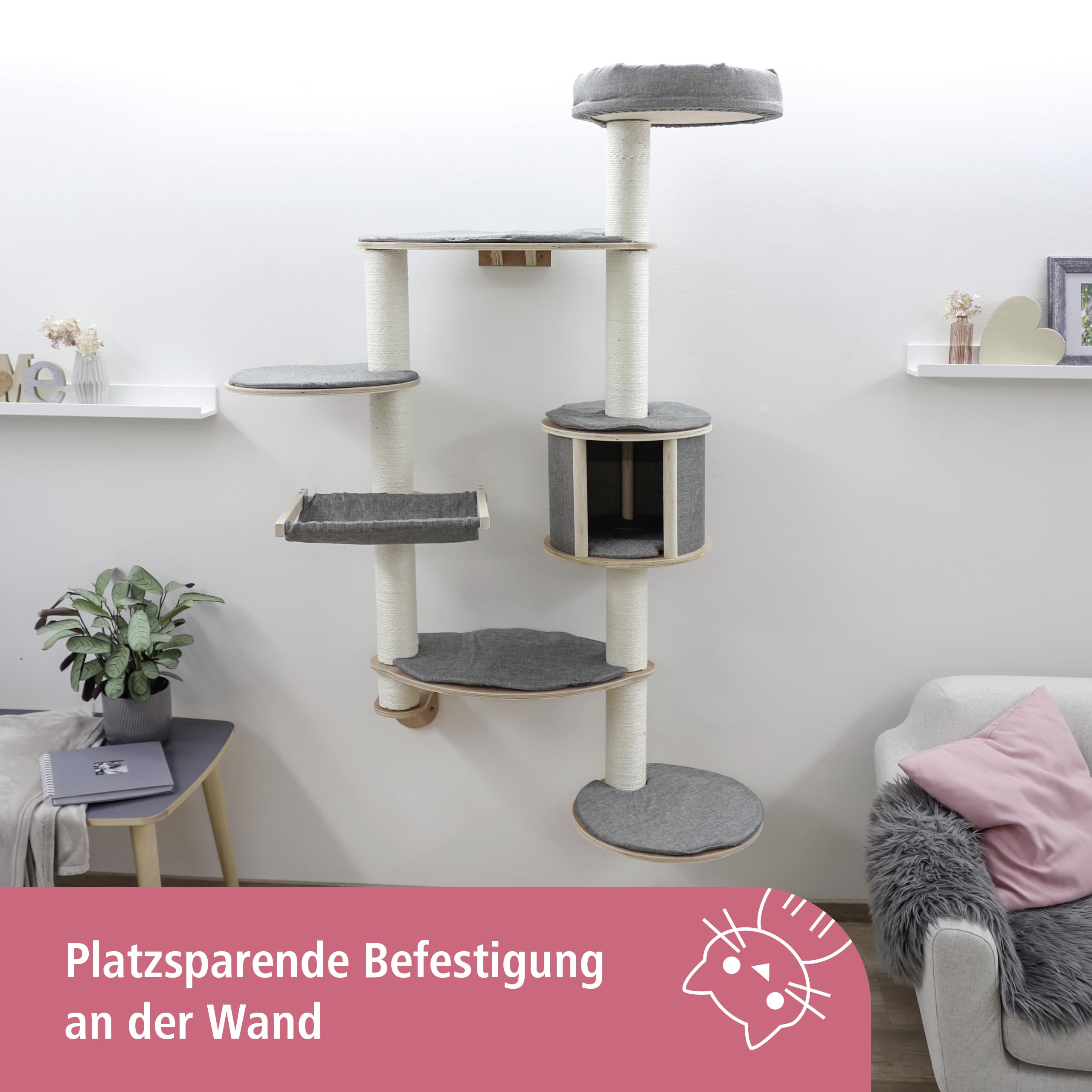 kerbl-pet-wandkratzbaum-dolomit-tofana-xl-kratzbaum-grau-70-x-45-x-185-cm image 2