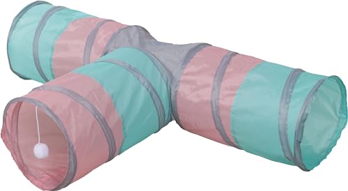 kerbl-pet-katzentunnel-triangle-t-rkis-rosa-grau-80x50-cm-25-cm-mit-spielball image 5