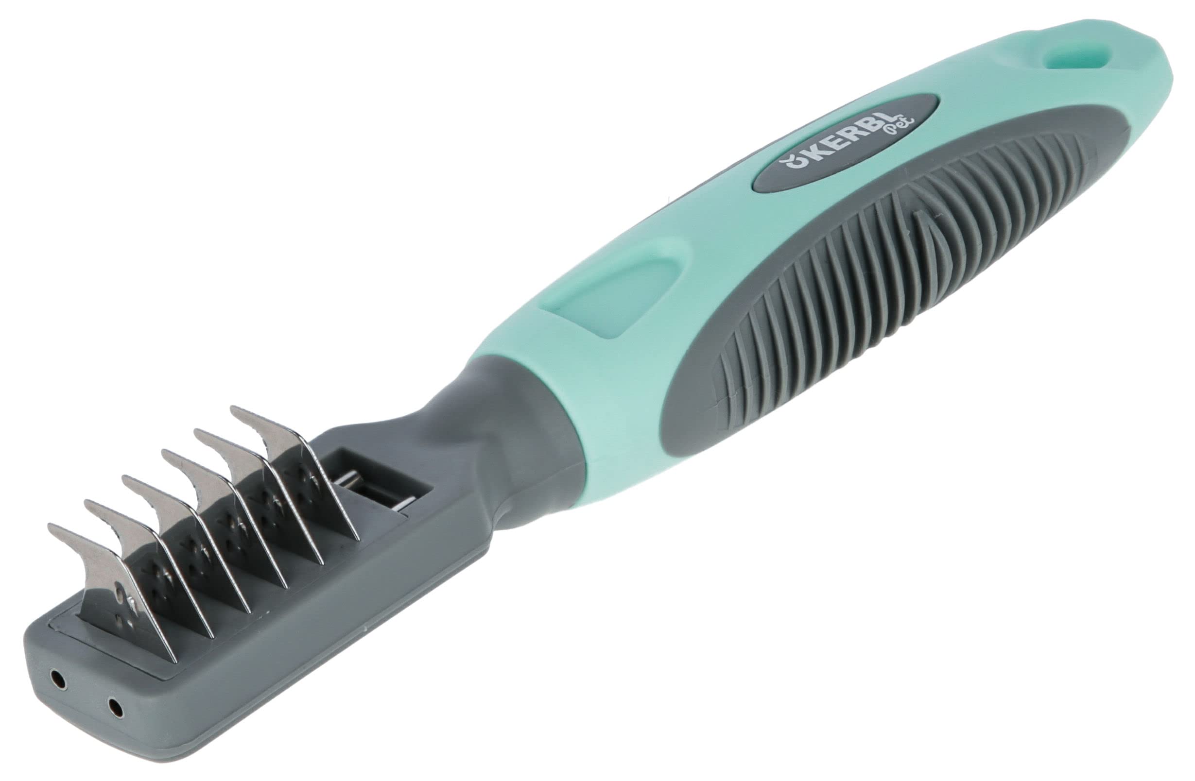 kerbl-pet-fell-entfilzungsmesser-18-cm-t-rkis-grau-mit-6-klingen-f-r-hund-und-ka image 1