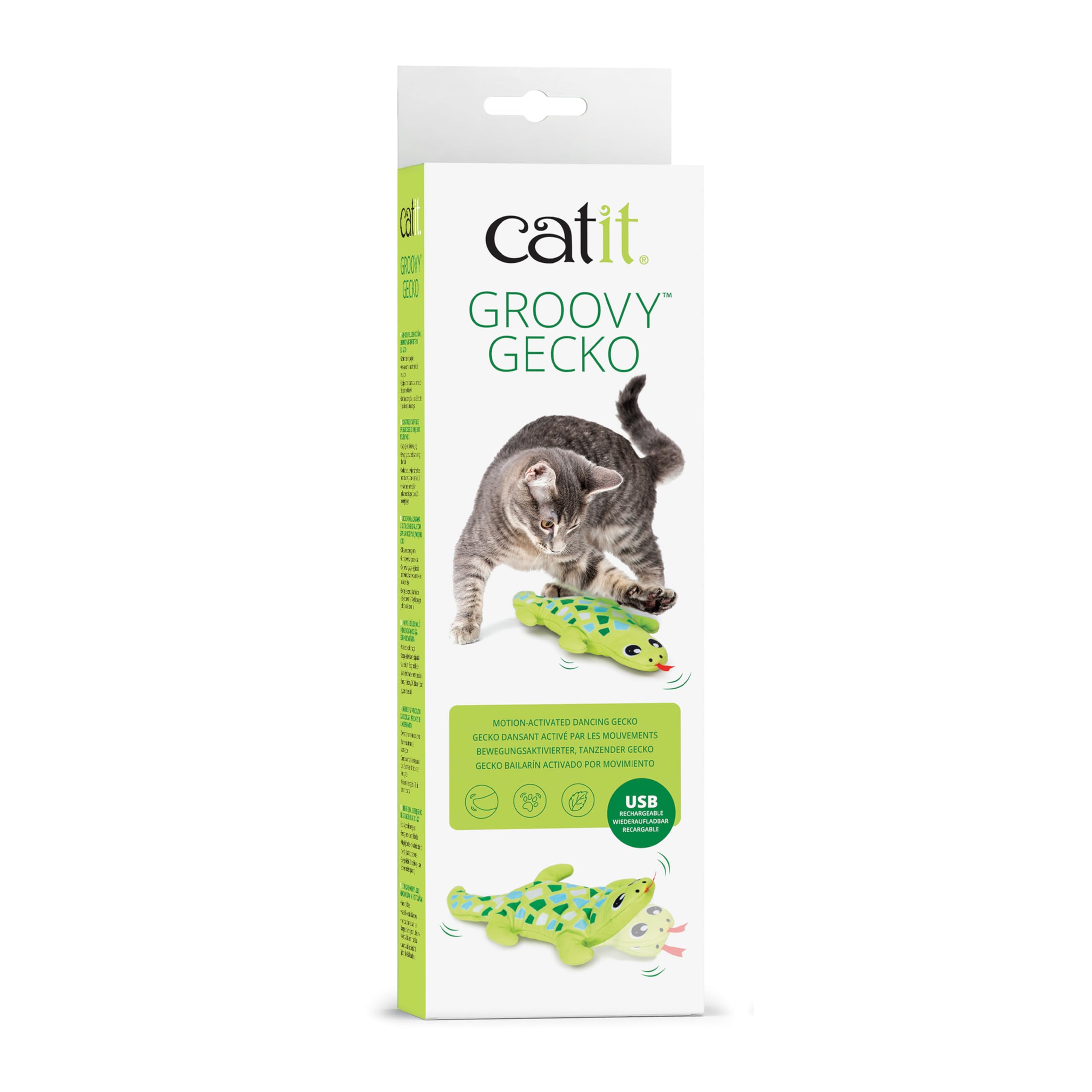 catit-groovy-mini-gecko-green-bewegliches-katzenspielzeug-mit-katzenminze-usb-c image 1