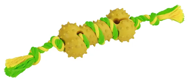 kerbl-pet-knochen-hundespielzeug-vollgummi-baumwolle-gr-n-gelb-30-cm image 1