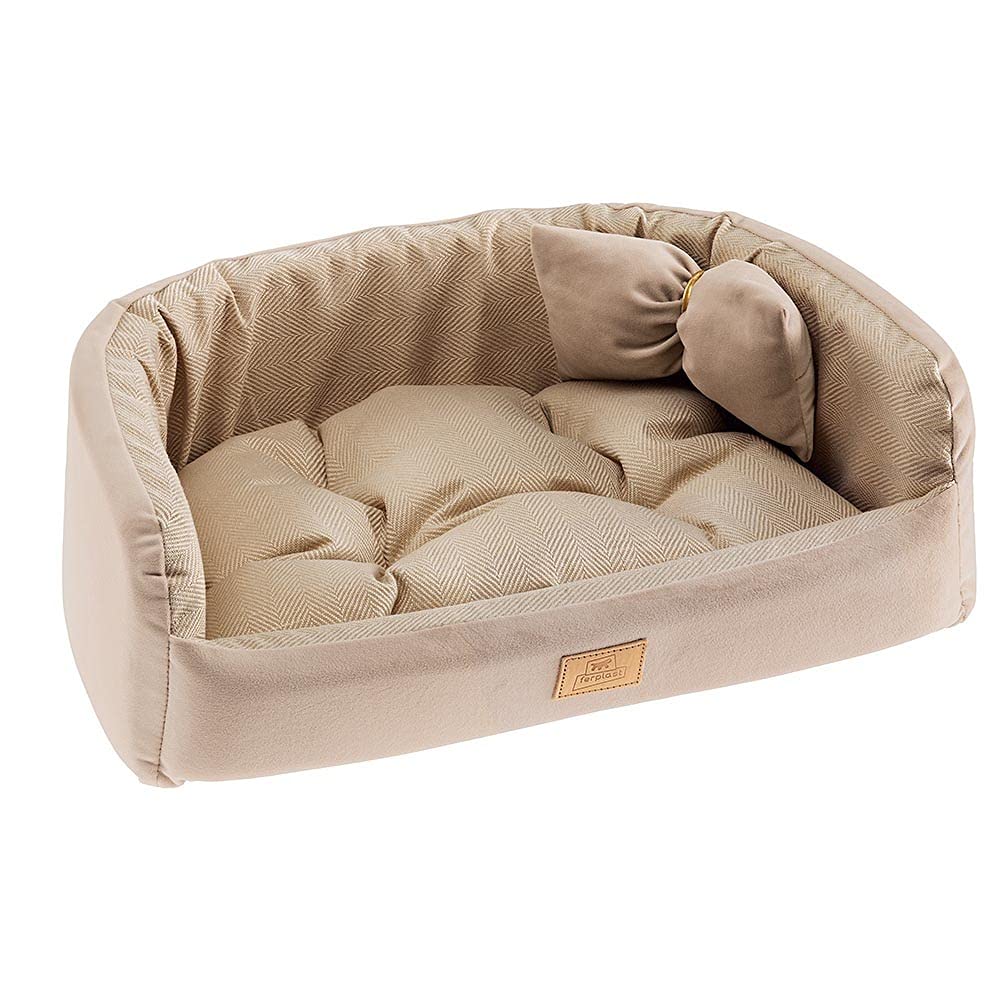 ferplast-harris-50-hundebett-katzenbett-tweed-und-samt-beige-50-x-35-x-h-15-cm image 1