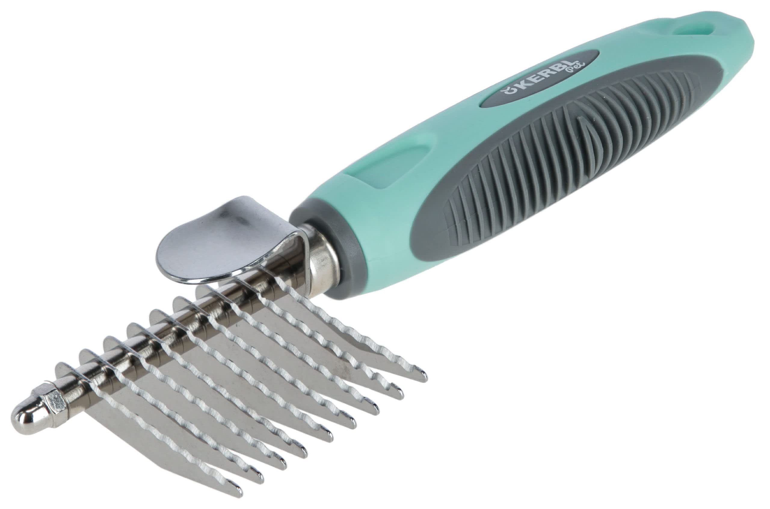 kerbl-pet-entfilzungskamm-18-5-cm-t-rkis-grau-mit-9-edelstahlklingen image 1