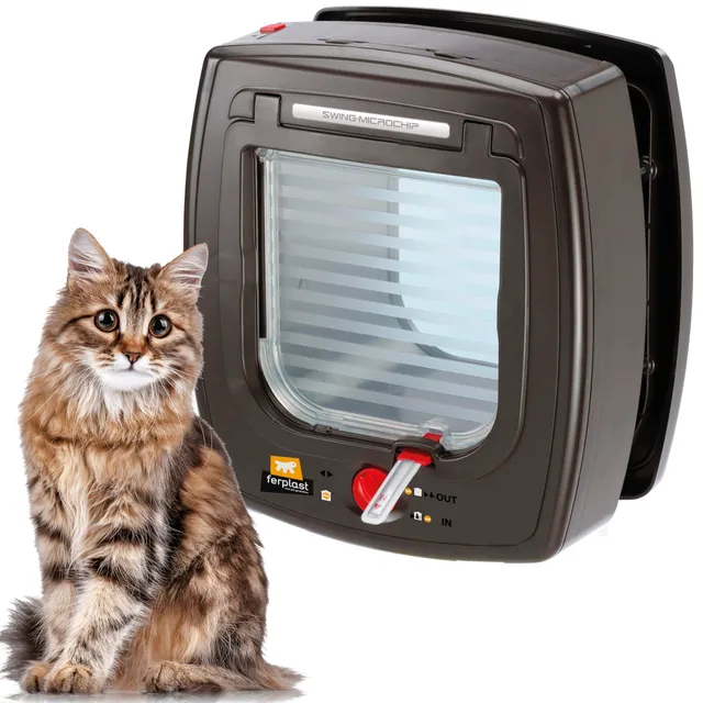 ferplast-swing-microchip-klein-katzenklappe-mit-chiperkennung-braun image 1