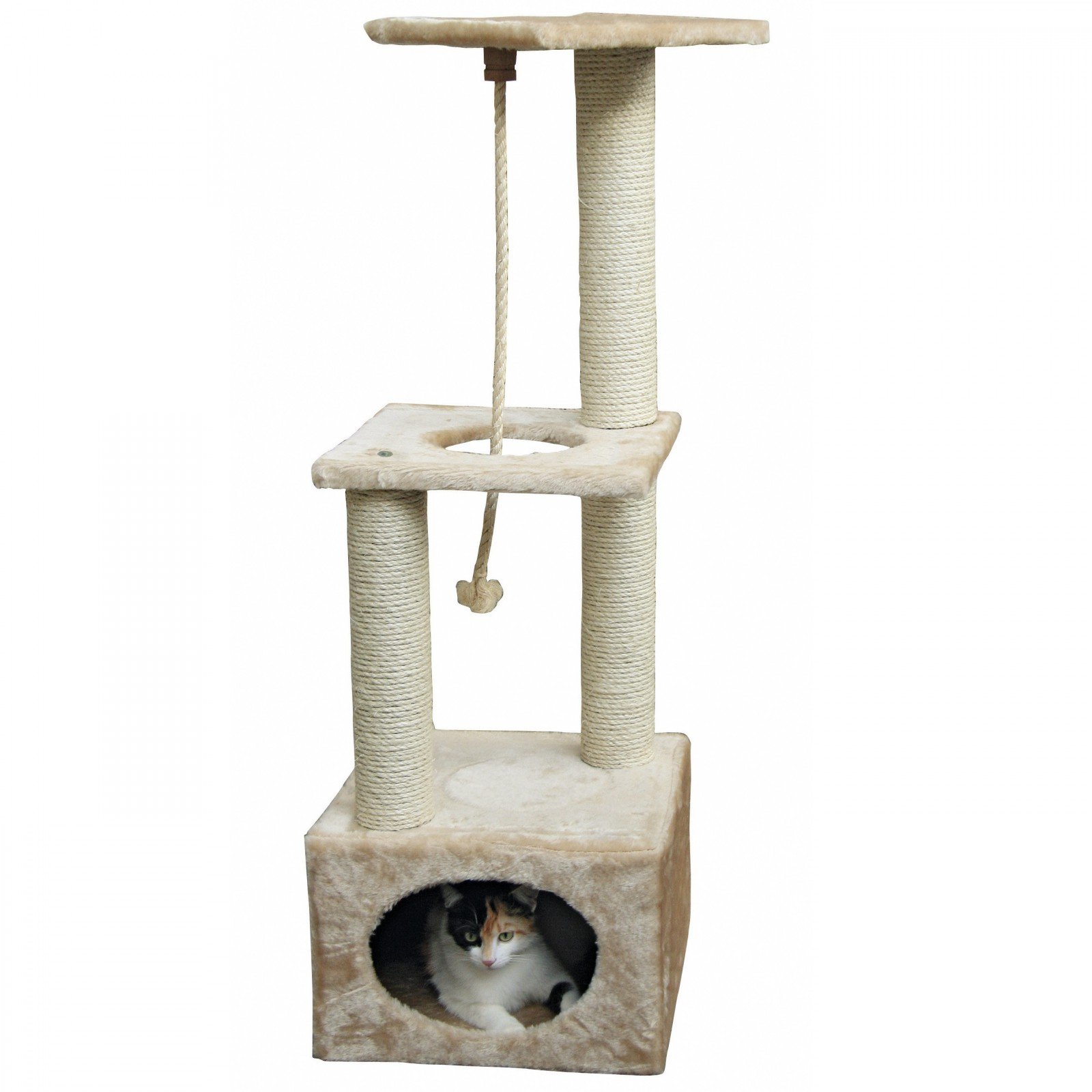 kerbl-pet-kratzbaum-platin-pro-beige-106-cm-holz-pl-sch-sisal-mit-spielseil image 1
